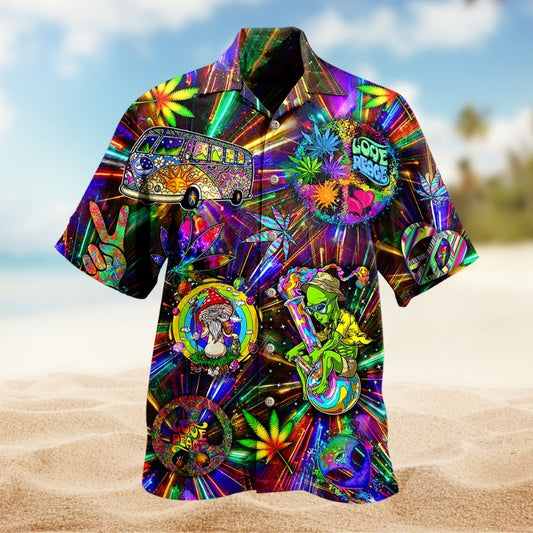Hippie Alien Peace Psychedelic Art Hawaiian Shirt For Tropical Holiday And Thoughtful Gifting