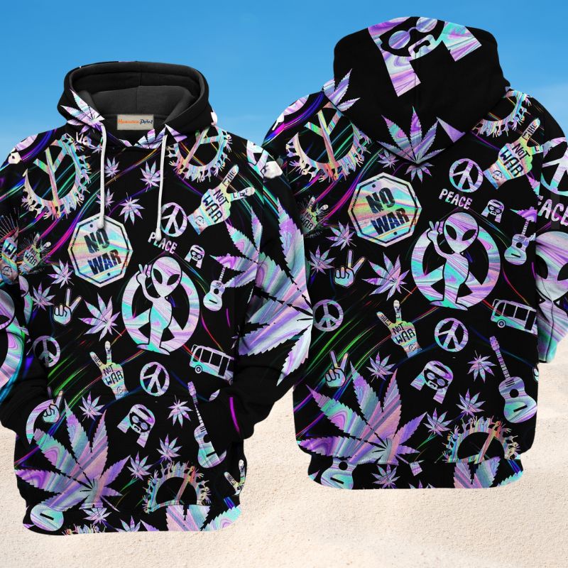Hippie Colorful Alien Peace Hoodie For Free Spirit Outings Holidays And Relaxed Layering
