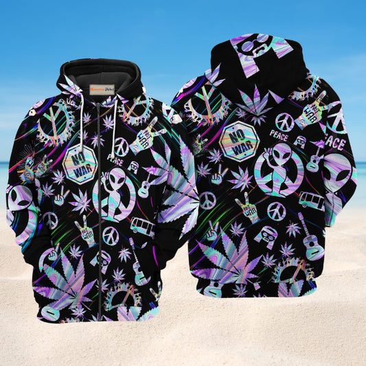 Hippie Alien Peace Life Hoodie For Bohemian Events Everyday Wear And Creative Gifting