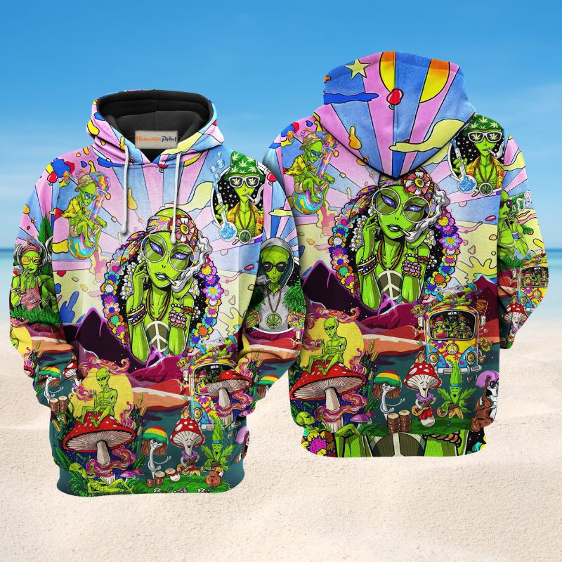 Hippie Alien Peace Life Hoodie For Colorful Outings Music Events And Everyday Style