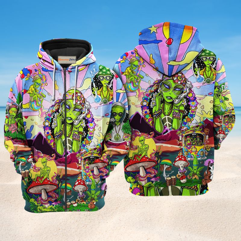 Hippie Alien Peace Life Hoodie For Colorful Outings Music Events And Everyday Style