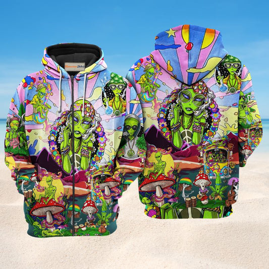 Hippie Alien Peace Life Hoodie For Colorful Outings Music Events And Everyday Style