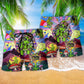 Hippie Alien Peace Life Color Hawaiian Print Beach Shorts For Striking Resort Looks