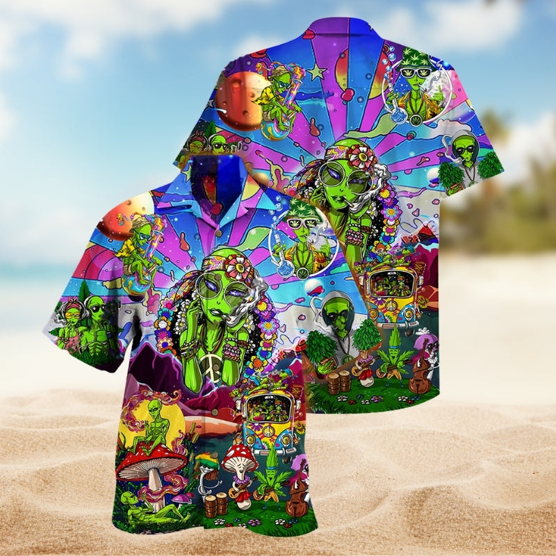 Hippie Alien Colorful Hawaiian Shirt For Casual Weekend And Summer Event Style