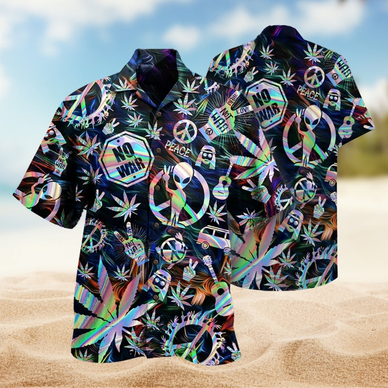 Hippie Alien Colorful Hawaiian Shirt For Vacation Cruise And Beachside Style