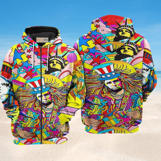 Hippie America Full Color Hoodie For Boho Enthusiasts Seasonal Trips And Thoughtful Gifts