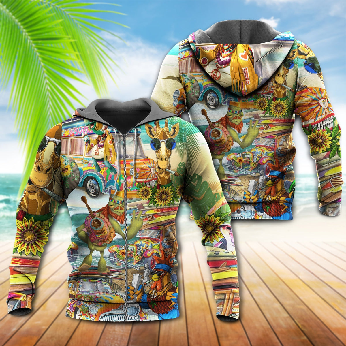 Hippie Happy Animals Together Hoodie For Colorful Streetwear Festivals And Comfortable Daily Wear