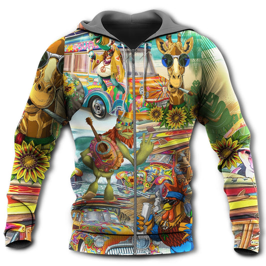 Hippie Happy Animals Together Hoodie For Colorful Streetwear Festivals And Comfortable Daily Wear