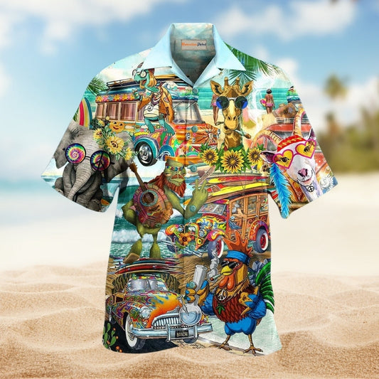 Bohemian Animals Happy Together Hawaiian Shirt For Summer Vacation Beach Travel And Relaxed Casual Wear