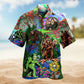Hippie Bigfoot Peace And Freedom Colorful Hawaiian Shirt For Coastal Festival, Summer Vacation, And Casual Wear