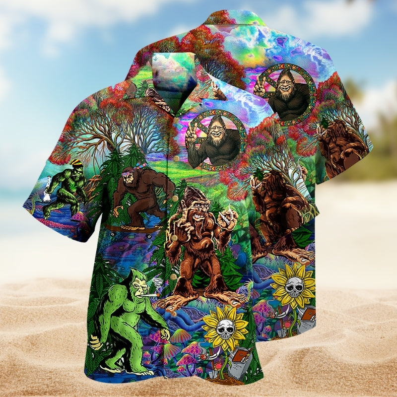 Hippie Bigfoot Peace And Freedom Colorful Hawaiian Shirt For Resort Escape And Coastal Style