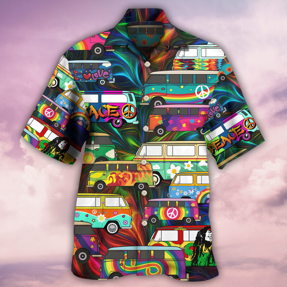 Bohemian Colorful Bus Hawaiian Shirt Pattern View For Lightweight Everyday Style