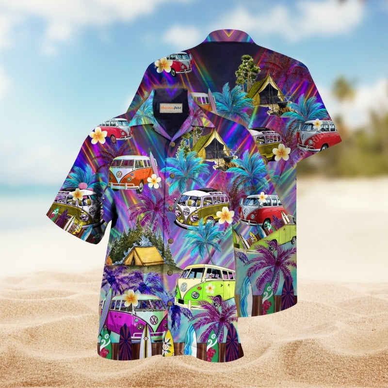 Hippie Bus Everywhere Hawaiian Shirt For Tropical Holidays, Outdoor Gatherings, And Everyday Comfort