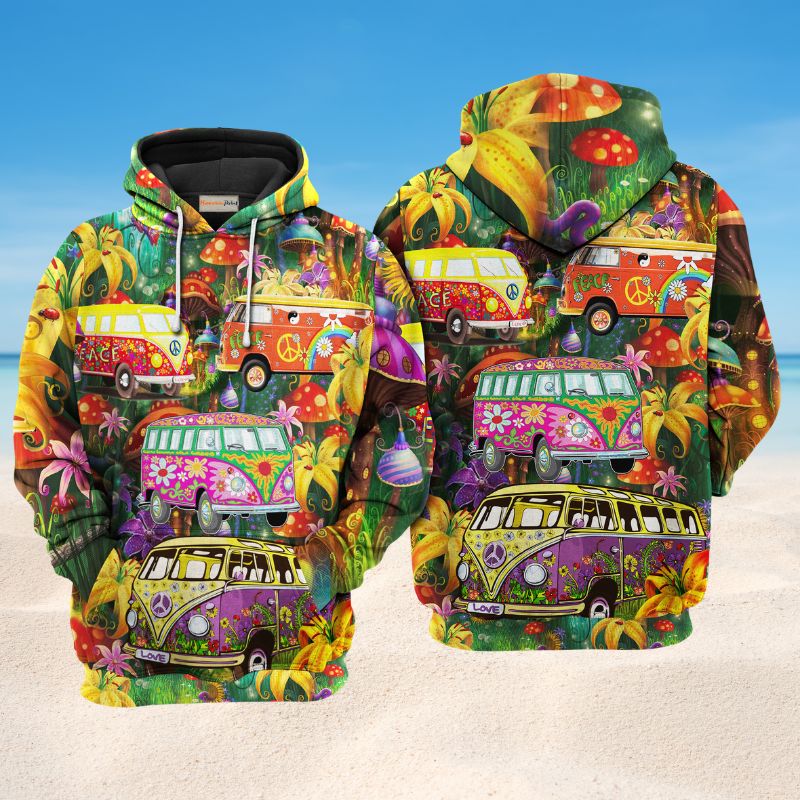 Hippie Bus Peace Life Hoodie For Free Spirited Travel Casual Wear And Comfortable Layering