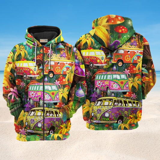 Hippie Bus Peace Life Hoodie For Free Spirited Travel Casual Wear And Comfortable Layering