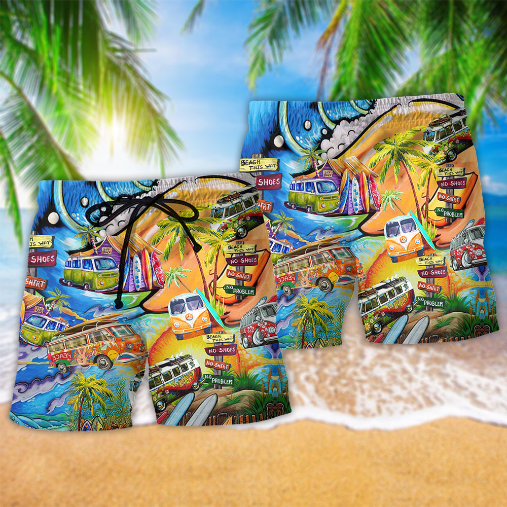 Hippie Bus Peace And Colorful Beach Shorts For Summer Vacation And Coastal Travel