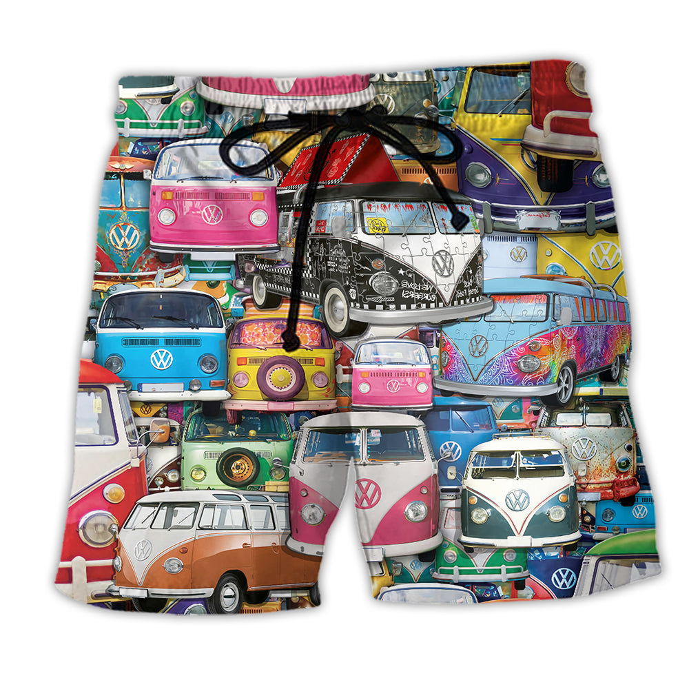 Hippie Colorful Car Peace Time Beach Shorts Print Detail For Thoughtful Gift Giving
