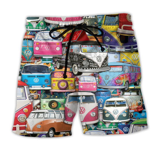 Hippie Colorful Peace Car Beach Shorts For Oceanfront Escapes And Comfortable Daily Use