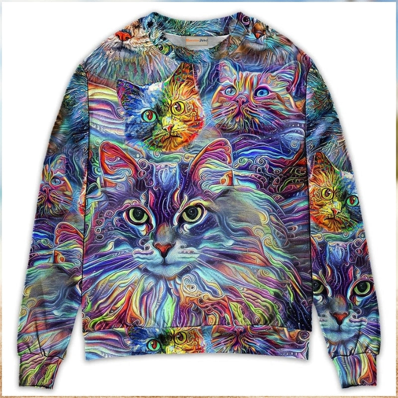 Hippie Colorful Cat Sweater For Creative Spirits Travel Parties And Comfortable Casual Wear