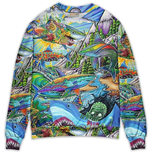Hippie Colorful Shark Peace Sweater For Festival Adventures Vacations And Relaxed Daily Styling