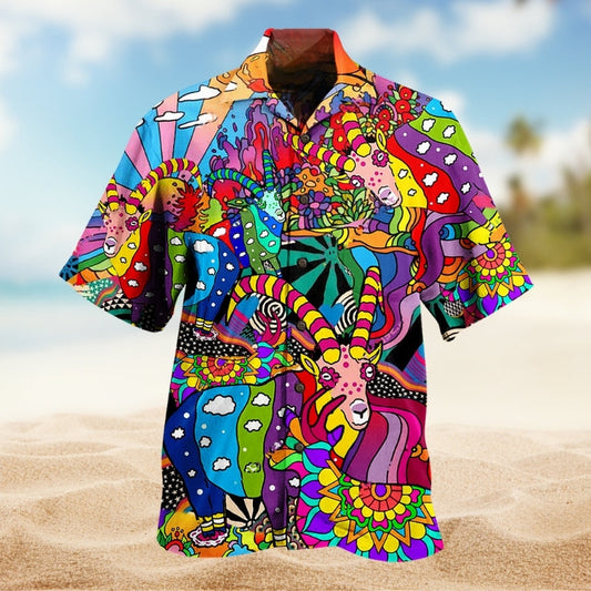 Hippie Deer Colorful Hawaiian Shirt For Coastal Festival And Beachside Style