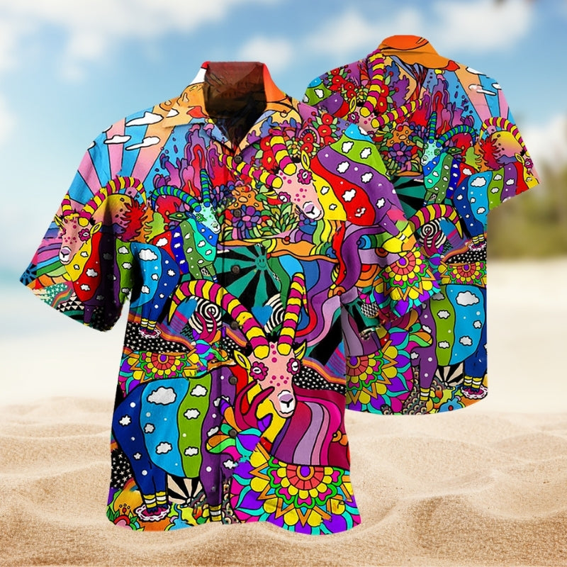 Hippie Deer Colorful Hawaiian Shirt For Resort Holiday And Island Inspired Style