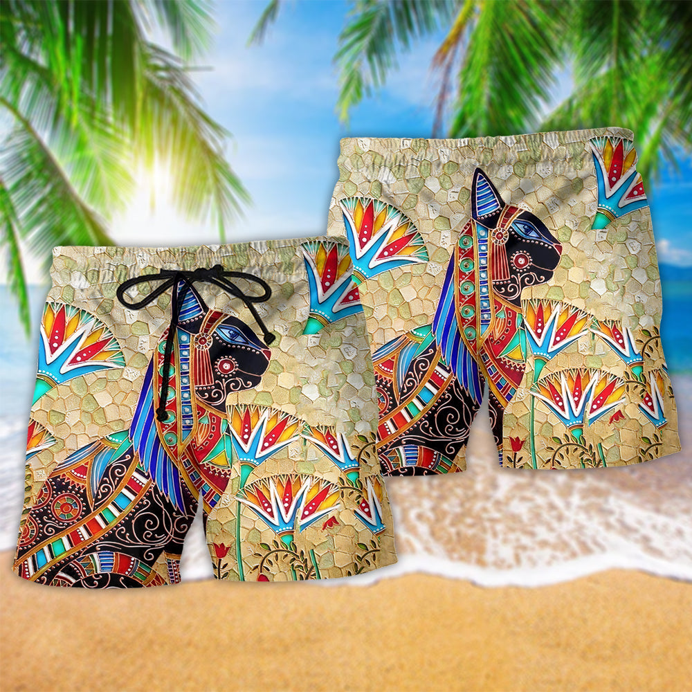 Hippie Cat Beach Shorts Pattern Detail For Island Trips And Easy Warm Weather Wear