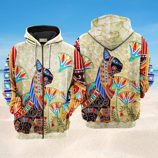 Hippie Egypt Cat Hoodie For Peaceful Casual Style Weekend Travel And Comfort