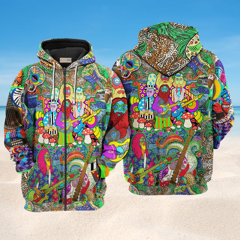 Hippie Electric Guitar Peace Hoodie For Creative Performers Daily Wear And Meaningful Gifting