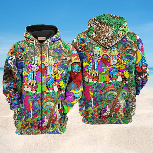 Hippie Electric Guitar Peace Hoodie For Creative Performers Daily Wear And Meaningful Gifting