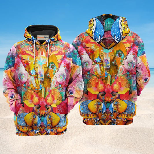 Hippie Elephant Hoodie For Colorful Streetwear Festivals And Comfortable Daily Wear
