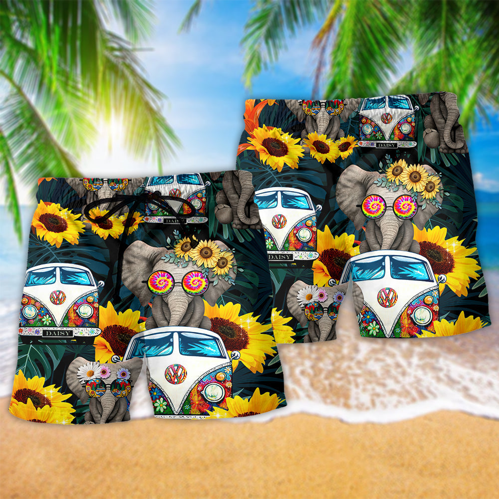 Hippie Elephant Wonderful Camping Hawaiian Print Beach Shorts For Wildlife Inspired Summer Style