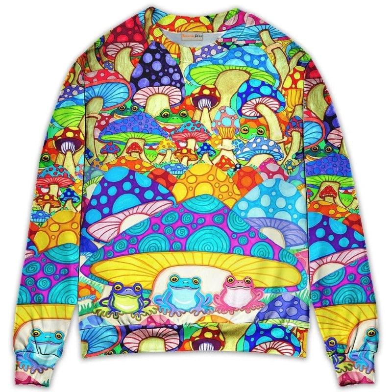 Hippie Frog Mushroom Peace Sweater For Psychedelic Art Fans Outdoor Events And Distinctive Gifts