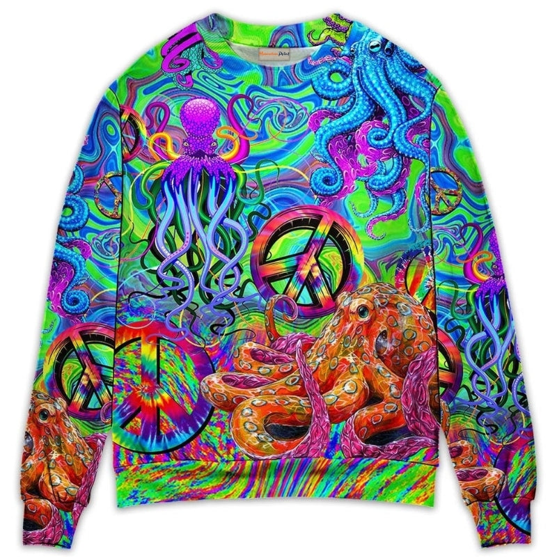 Hippie Funny Octopus Colorful Tie Dye Sweater For Colorful Outfits Weekend Events And Thoughtful Gift Giving