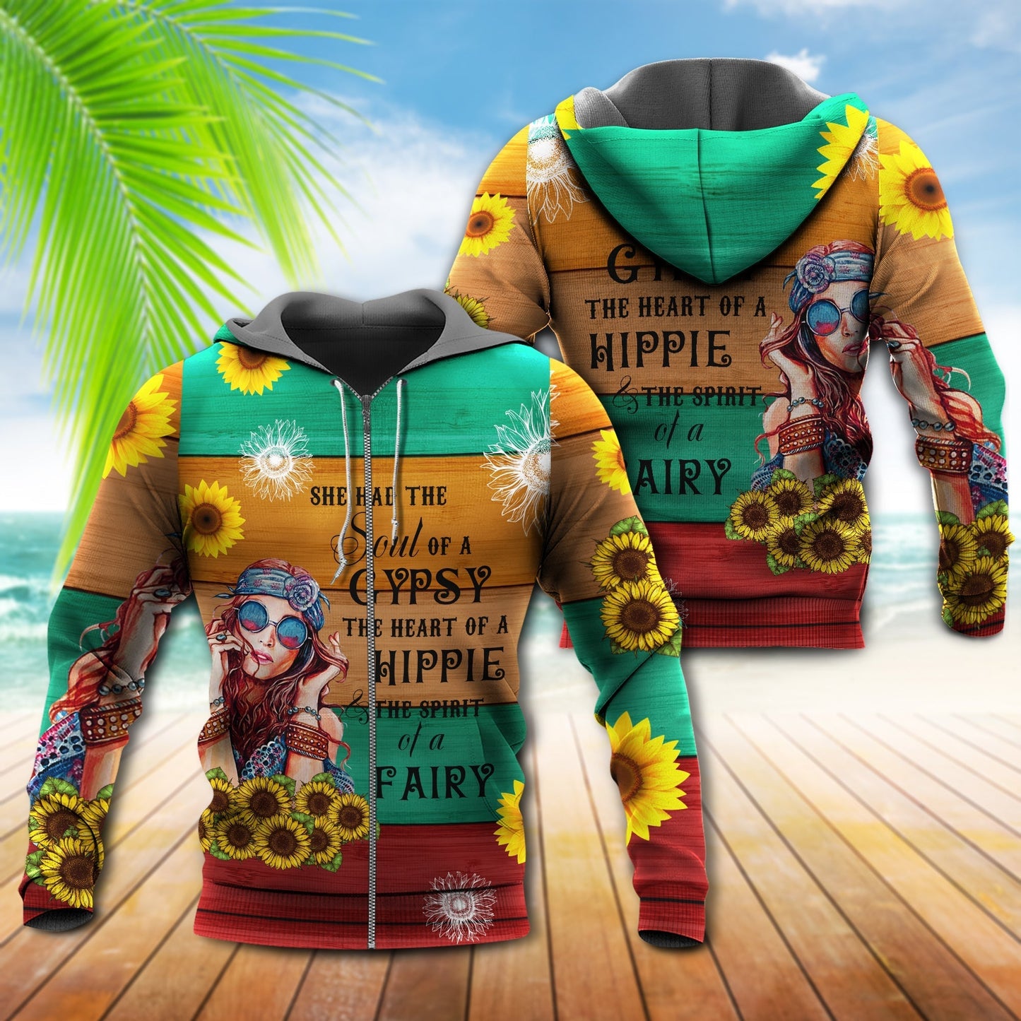 Hippie Girl Sunflower Hoodie For Bohemian Events Everyday Wear And Creative Gifting
