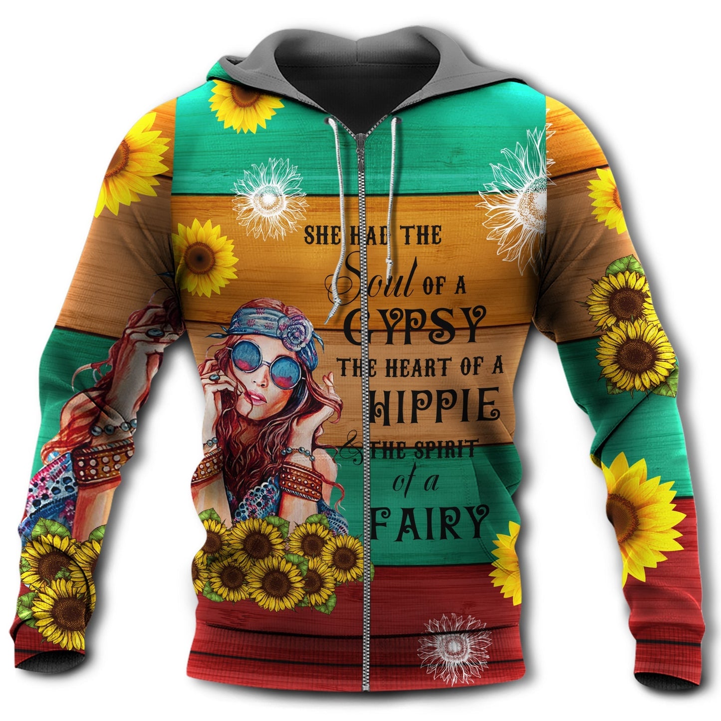 Hippie Girl Sunflower Hoodie For Bohemian Events Everyday Wear And Creative Gifting