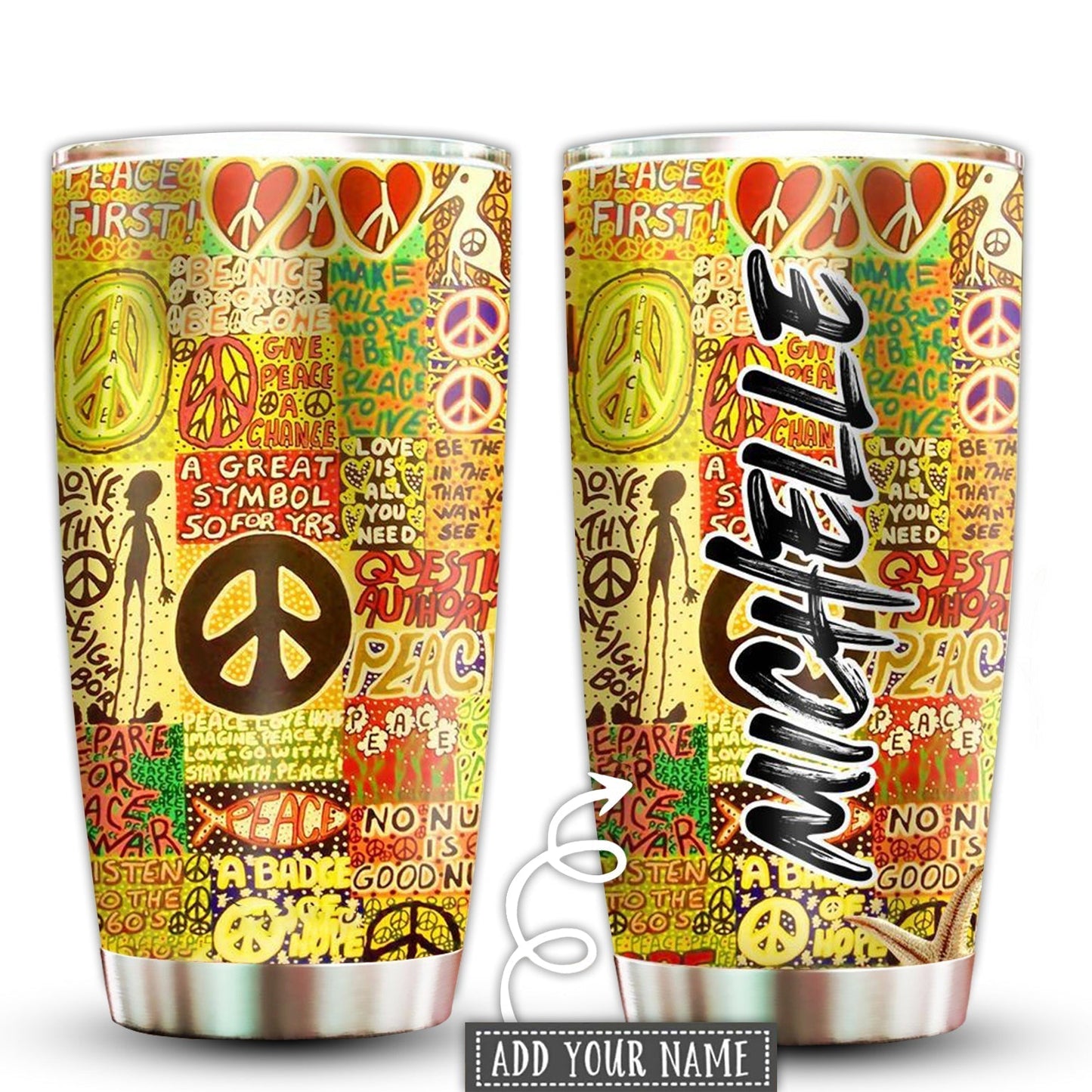 Hippie Great Symbol Pattern Personalized 20 Oz Tumbler For Coffee Travel And Daily Drinks