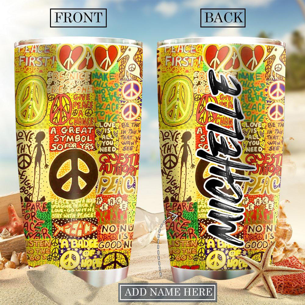 Hippie Great Symbol Pattern Personalized 20 Oz Tumbler For Coffee Travel And Daily Drinks