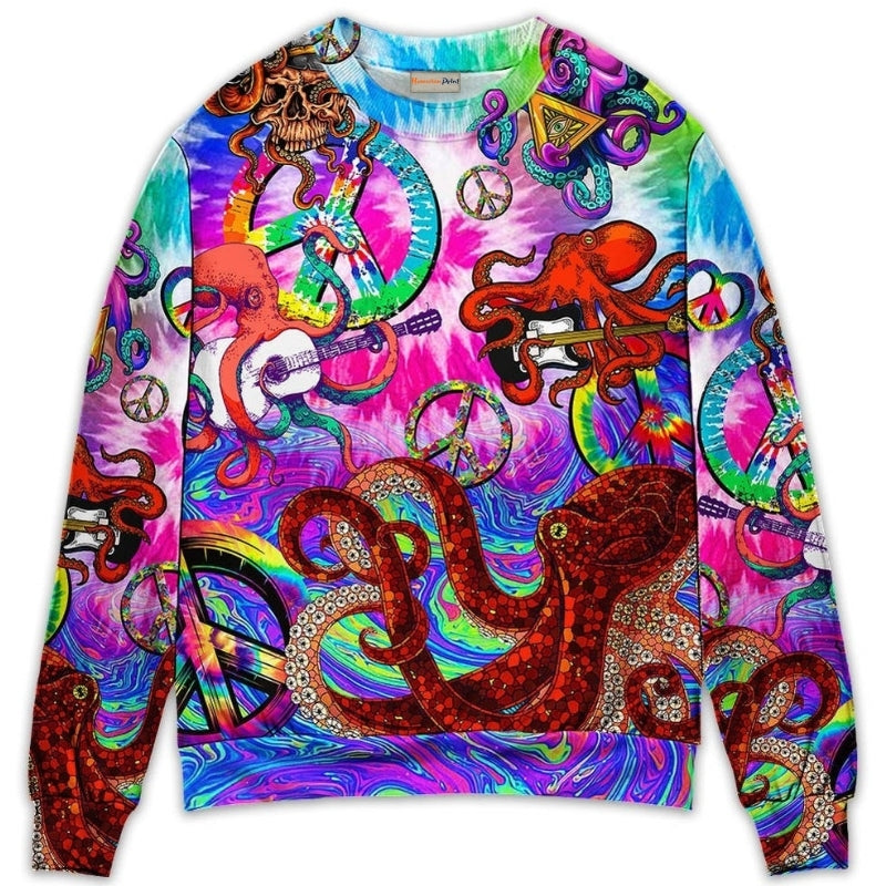 Hippie Happy Octopus Colorful Tie Dye Sweater For Bohemian Style Festivals Travel And Casual Everyday Wear