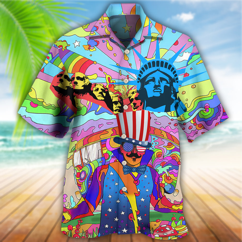 Bohemian Independence Day American Hawaiian Shirt Design View For Casual Summer Styling