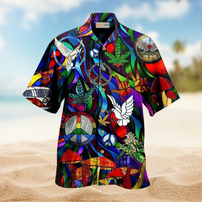 Bohemian Peace And Love Bird Hawaiian Shirt For Summer Vacation Beach Travel And Relaxed Casual Wear