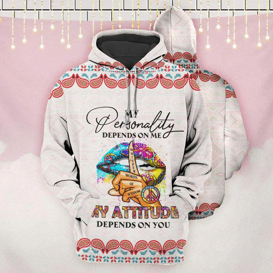 Hippie Lips Attitude Hoodie For Festival Days Weekend Adventures And Relaxed Style