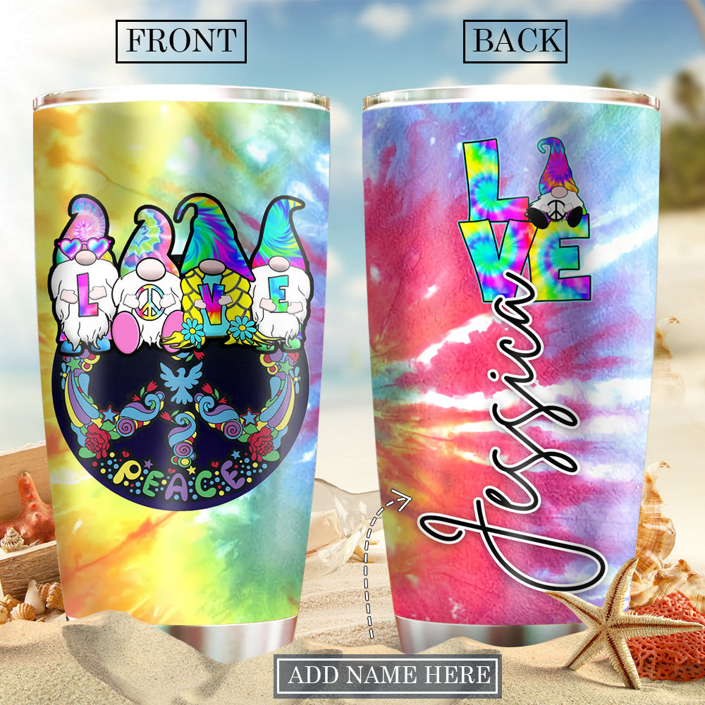 Hippie Love Colorful Peace Gnome Personalized 20 Oz Tumbler For Coffee Travel And Daily Drinks