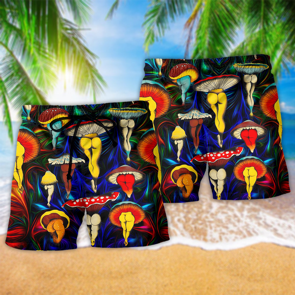 Bohemian Mushroom Beach Shorts Pattern Detail For Outdoor Activities And Relaxed Casual Style