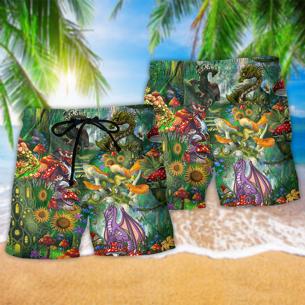 Bohemian Dragon Mushroom Beach Shorts Pattern Detail For Beachside Relaxation And Lightweight Summer Style
