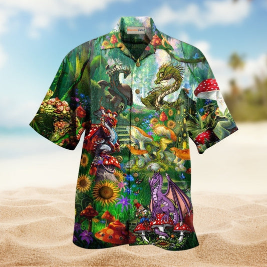Bohemian Fantasy Mushrooms Dragon Hawaiian Shirt For Summer Vacation Beach Travel And Relaxed Casual Wear