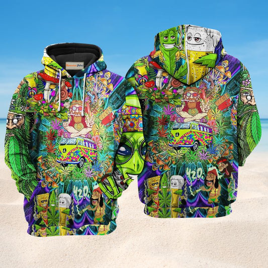 Hippie Mushroom Alien Bus Hoodie For Free Spirit Outings Holidays And Relaxed Layering