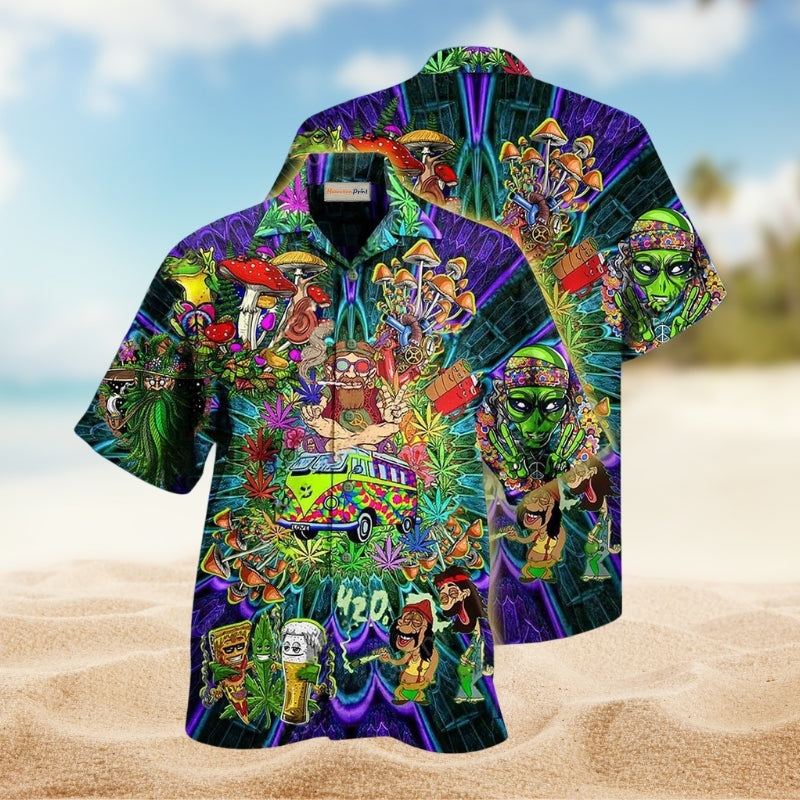 Bohemian Mushroom Alien Bus Everything Hawaiian Shirt For Summer Vacation Beach Travel And Relaxed Casual Wear