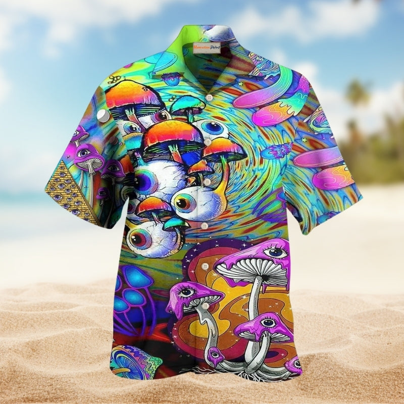 Bohemian Mushroom Eyes Color Style Hawaiian Shirt For Summer Vacation Beach Travel And Relaxed Casual Wear