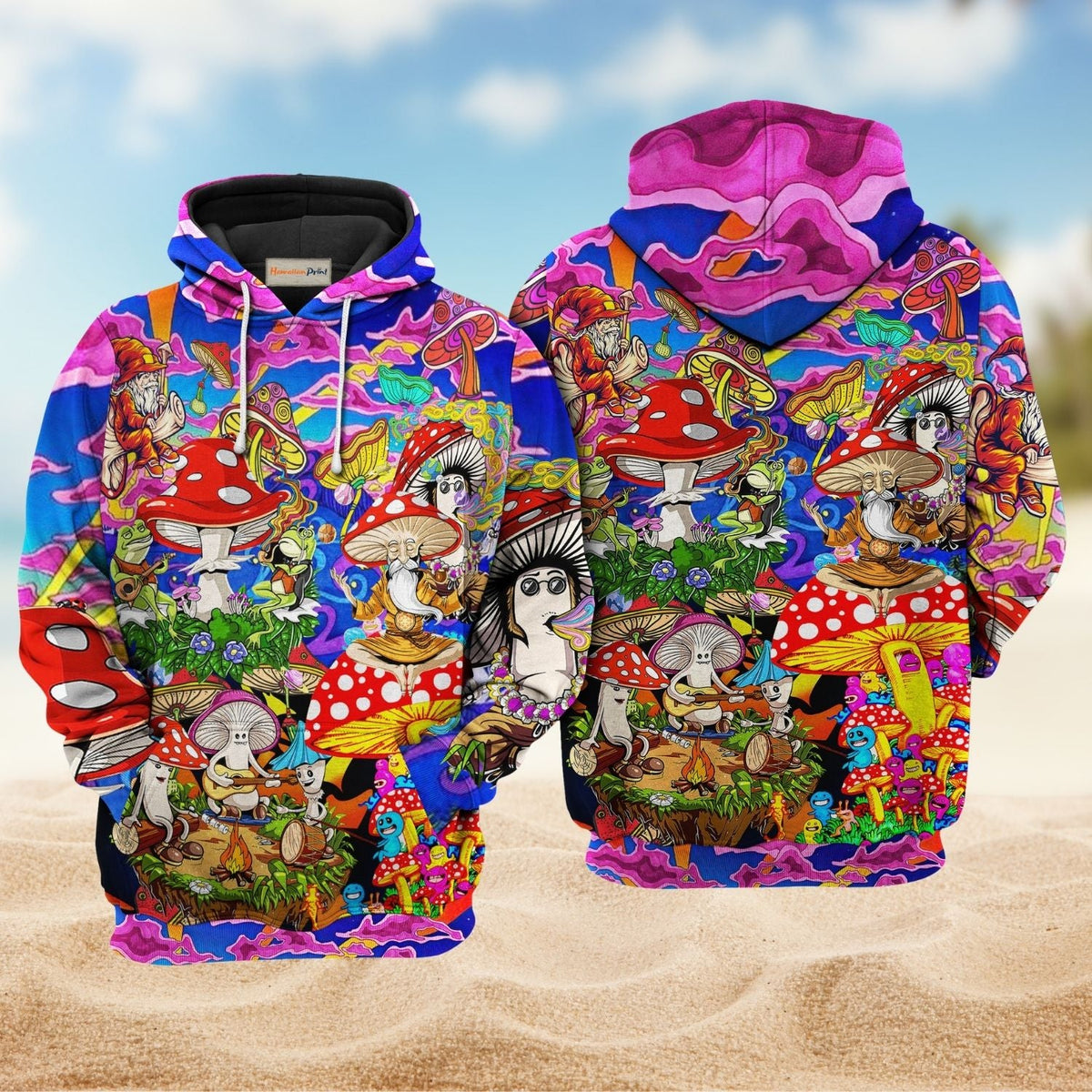 Hippie Happy Mushroom Together Hoodie For Free Spirited Travel Casual Wear And Comfortable Layering